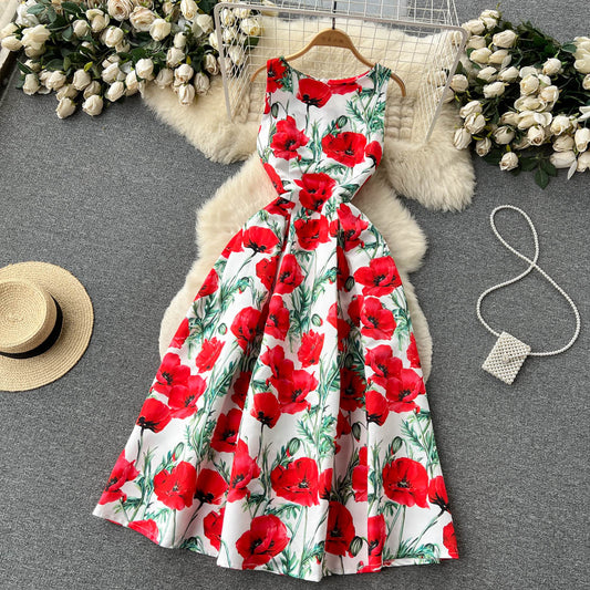 Sexy Scoop Floral Dress Women Holiday Dress P196