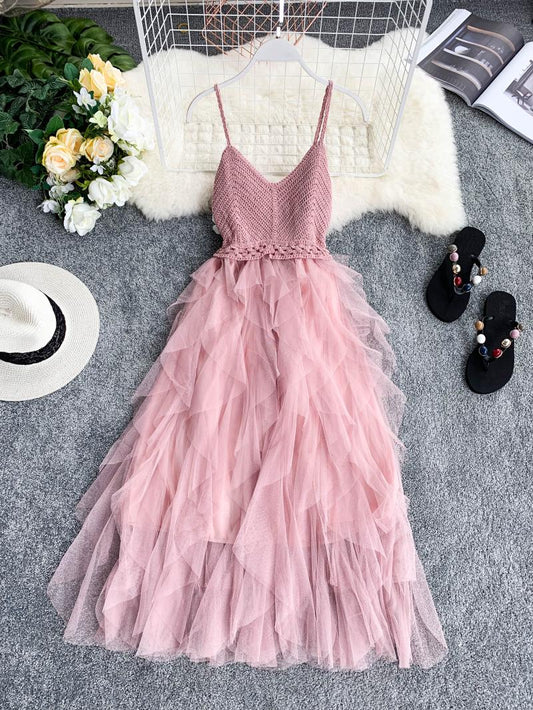 A line spaghetti straps blush pink summer dress women's dress P094