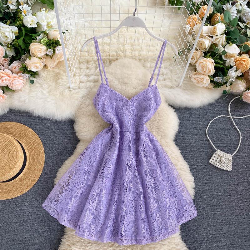 Sexy Spaghetti Straps Lace Short Dress Women Holiday Dress P198