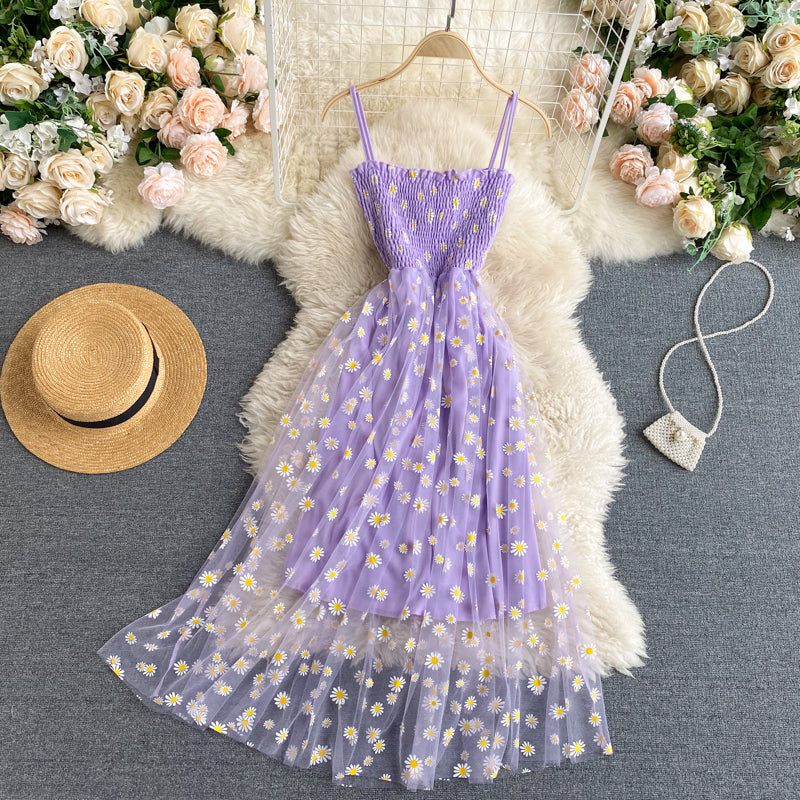 Cute spaghetti straps floral dress women's dress P110