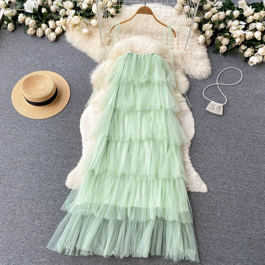 Sexy Straps Tulle Mint Green Dress Women Holiday Dress P228