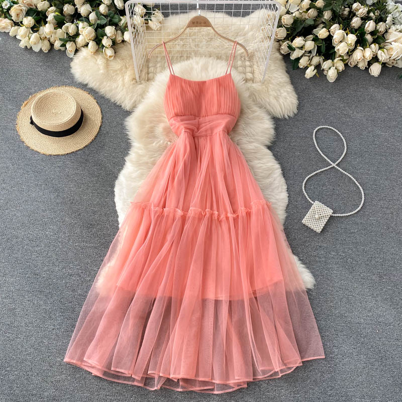 Sexy Straps Tulle Ruffles Dress Women Holiday Dress P209