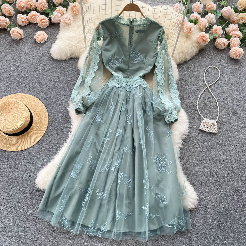 Cute long sleeves lace v neckline dress women's dress P106