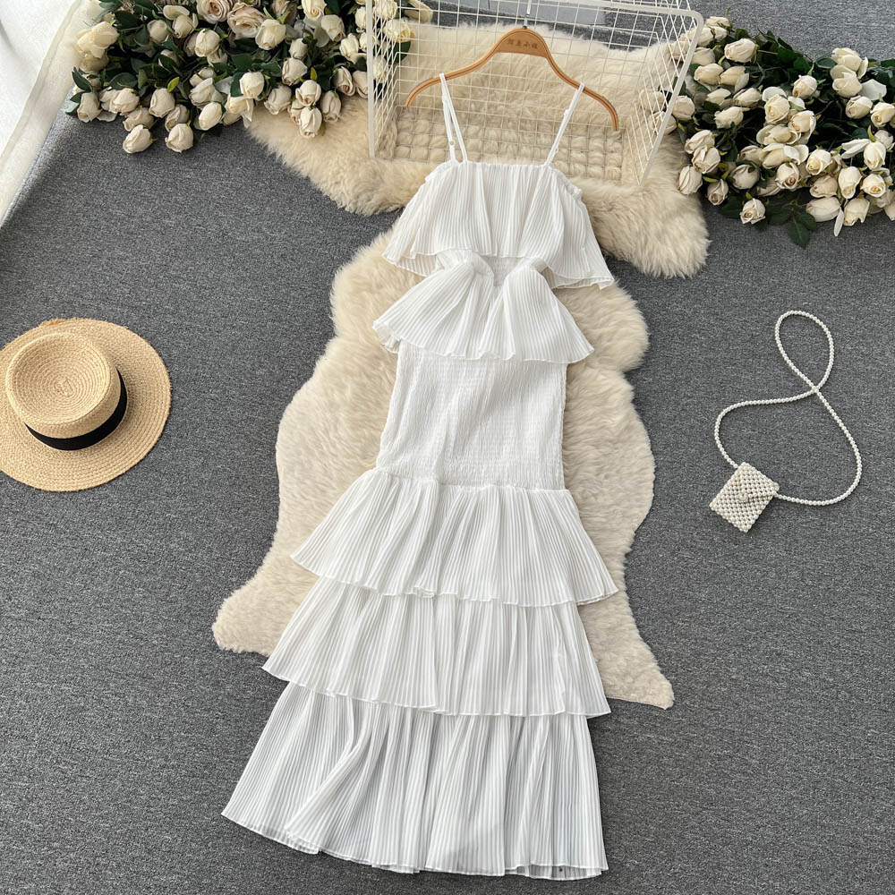 cute summer women's sweet chiffon suspender dress with ruffles P137