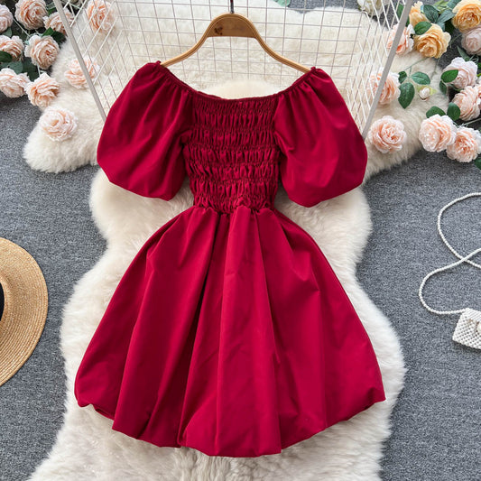 Cute Puff Sleeve Dress, A-Line Fashion Girl Dress 006