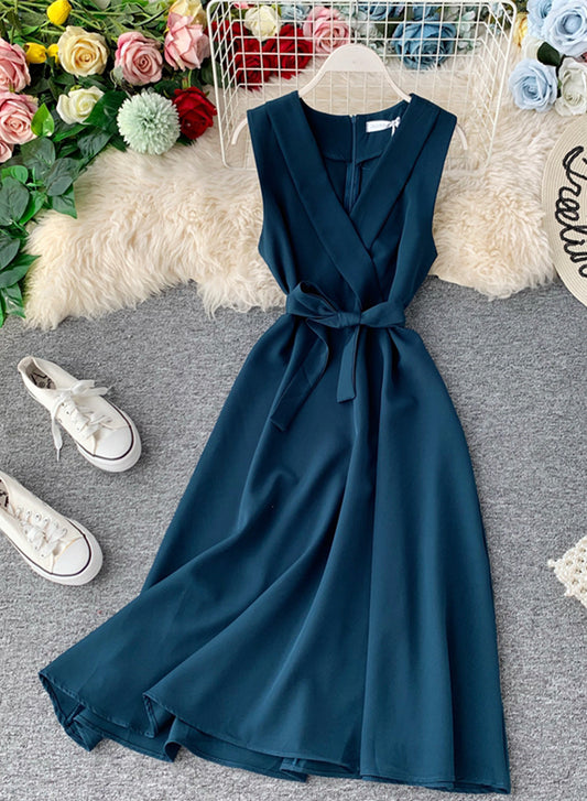 Elegant v neck sleeveless dress women's dress 023