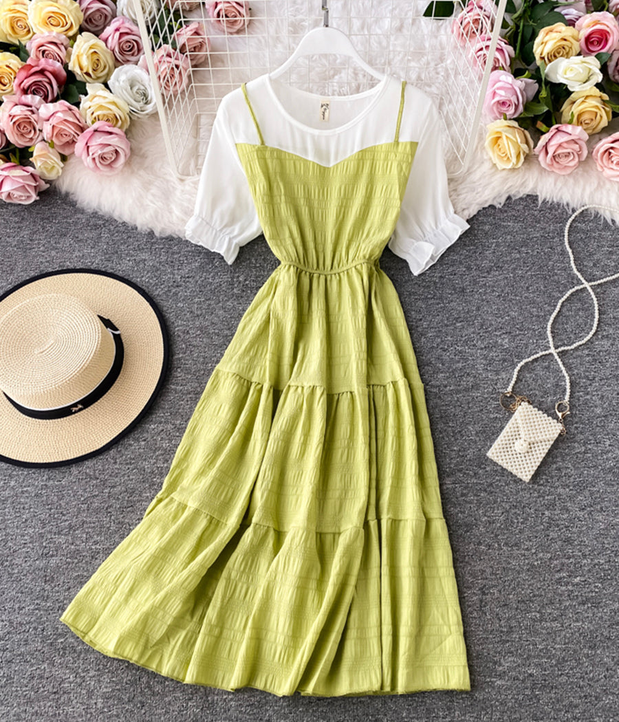 Cute A line round neck stitching dress summer dress 022