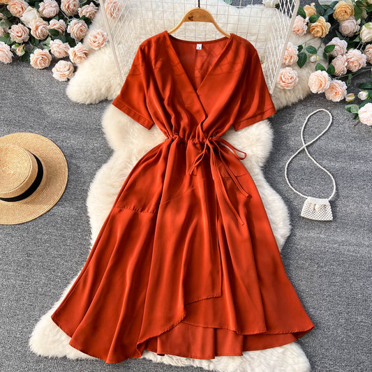 Lovely V-Neck Short Dress, A-Line Girl Fashion Dress 008