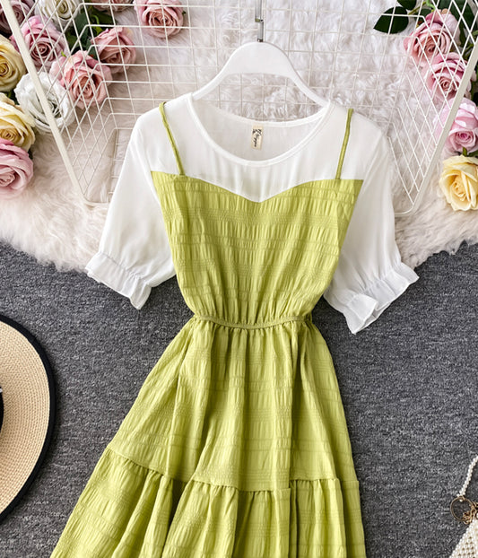 Cute A line round neck stitching dress summer dress 022