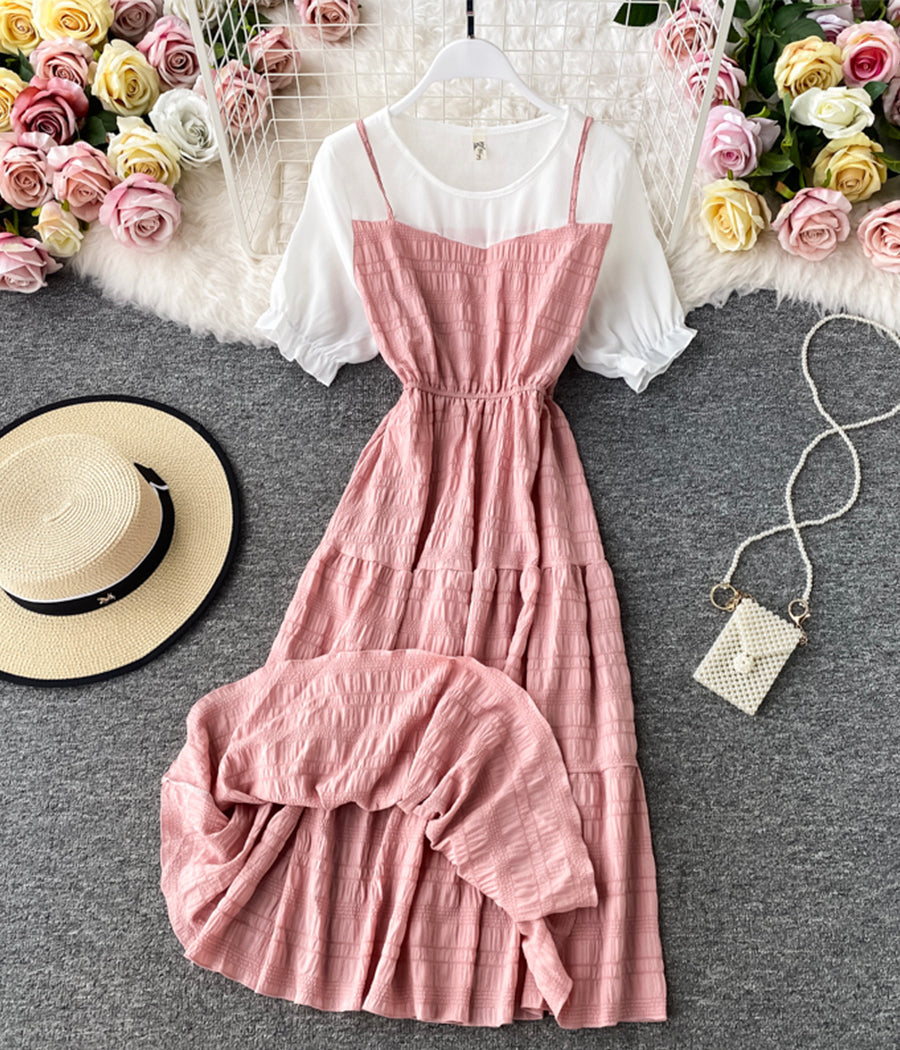 Cute A line round neck stitching dress summer dress 022