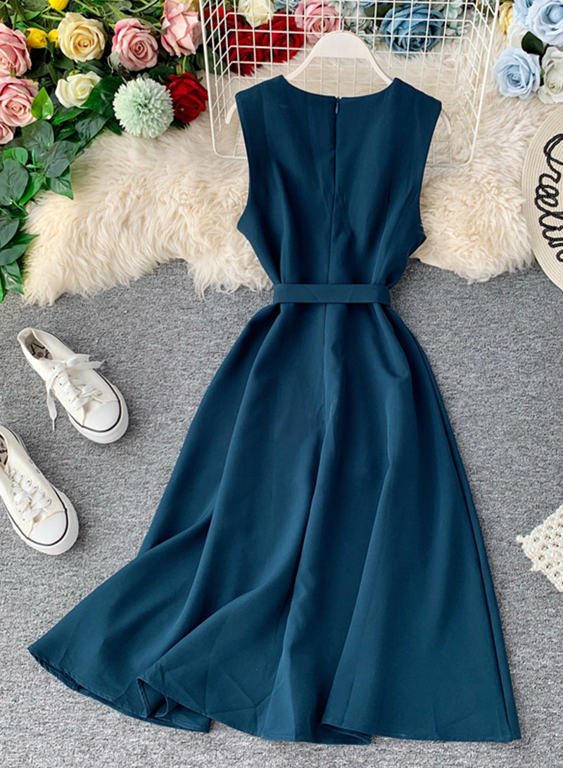 Elegant v neck sleeveless dress women's dress 023