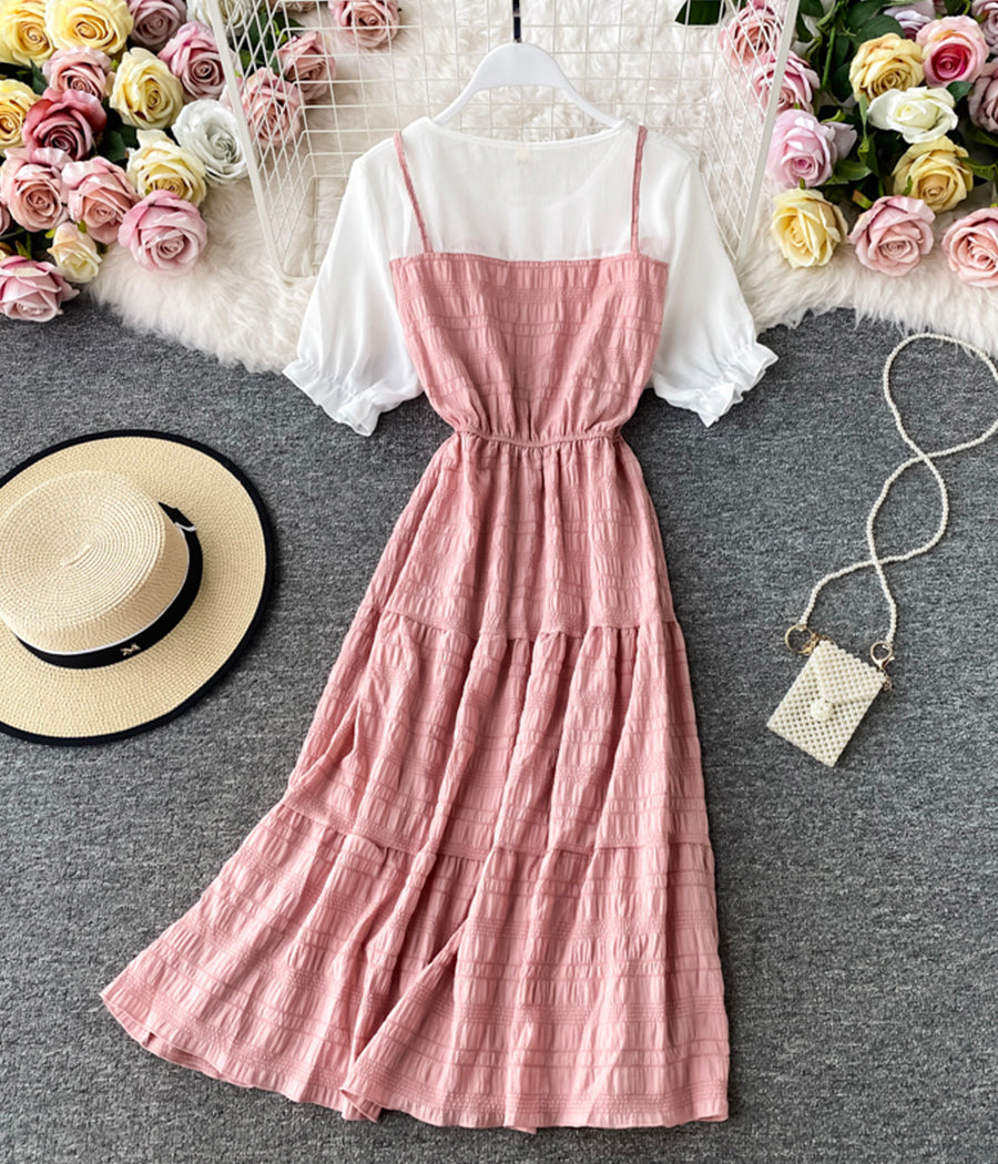 Cute A line round neck stitching dress summer dress 022