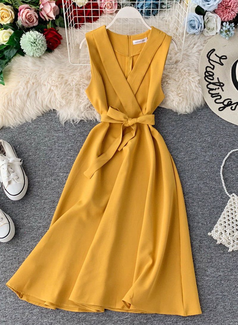 Elegant v neck sleeveless dress women's dress 023