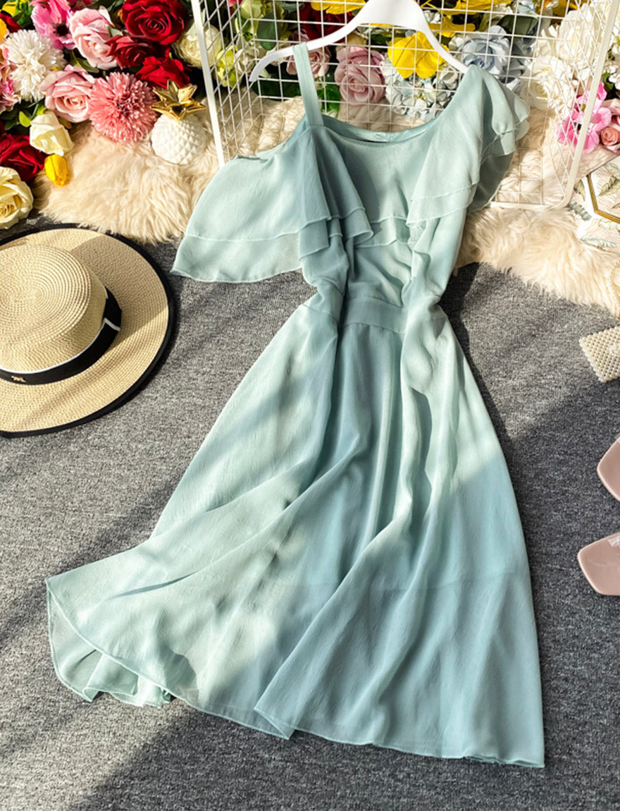 Cute one shoulder chiffon dress girl dress 034