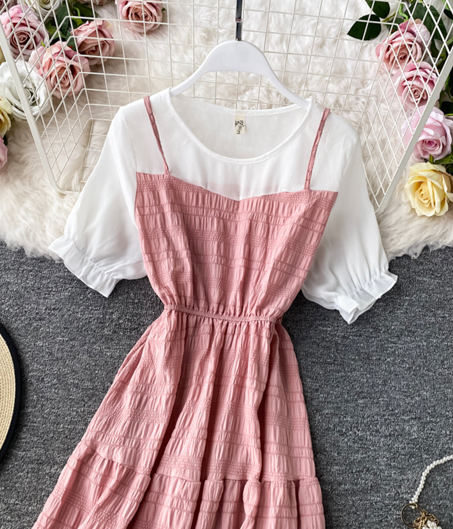 Cute A line round neck stitching dress summer dress 022