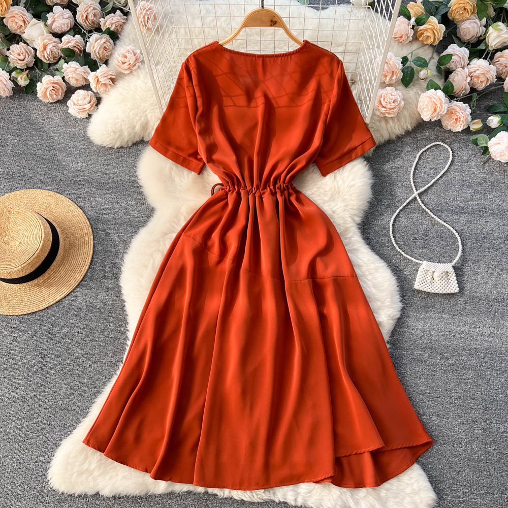 Lovely V-Neck Short Dress, A-Line Girl Fashion Dress 008