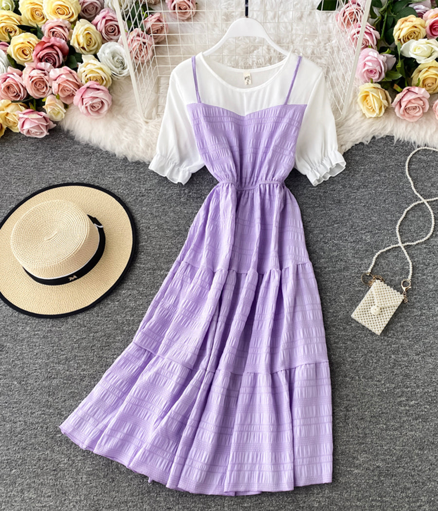 Cute A line round neck stitching dress summer dress 022