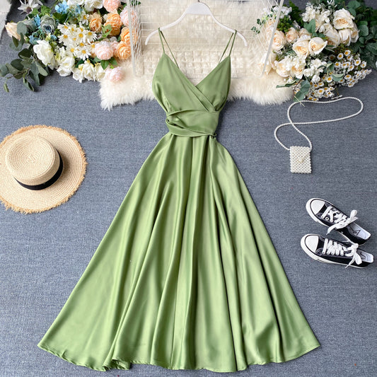 Chic long dress women's summer dress suspenders dress 082