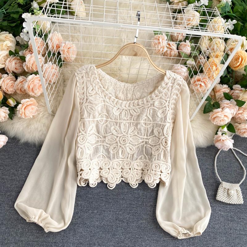 Lovely flower long sleeve top crop tops 081