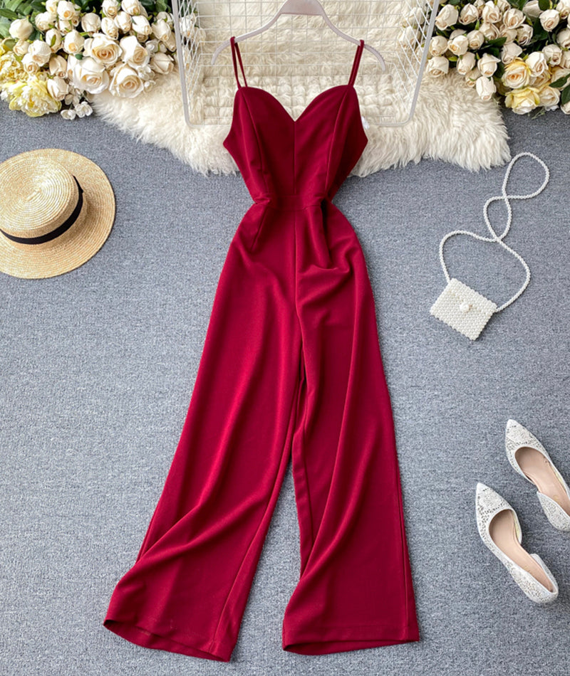 Simple sleeveless jumpsuit wide leg jumpsuit 073