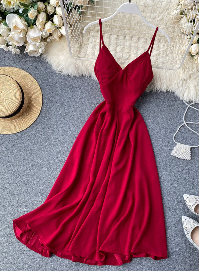 Stylish v neck backless dress summer dress 045