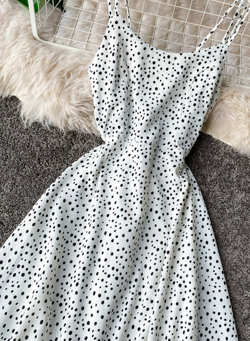 Cute A line polka dot dress summer dress 042