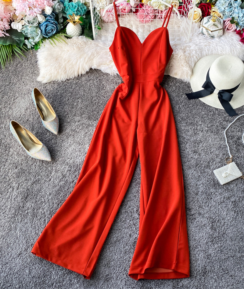 Simple sleeveless jumpsuit wide leg jumpsuit 073