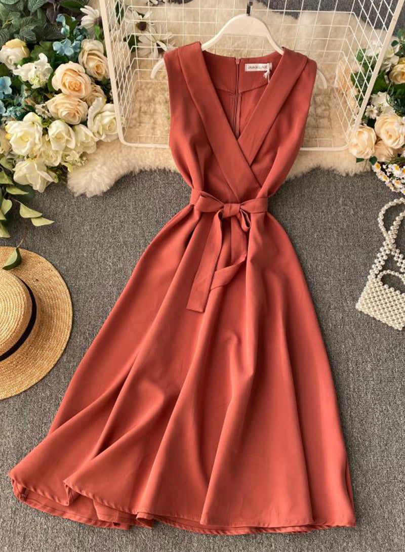 Elegant v neck sleeveless dress women's dress 023