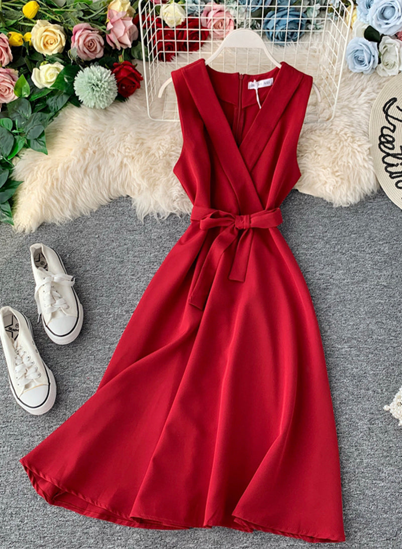 Elegant v neck sleeveless dress women's dress 023