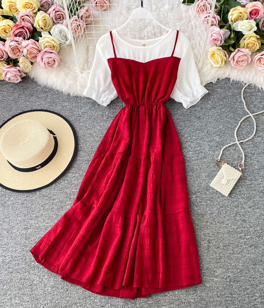 Cute A line round neck stitching dress summer dress 022