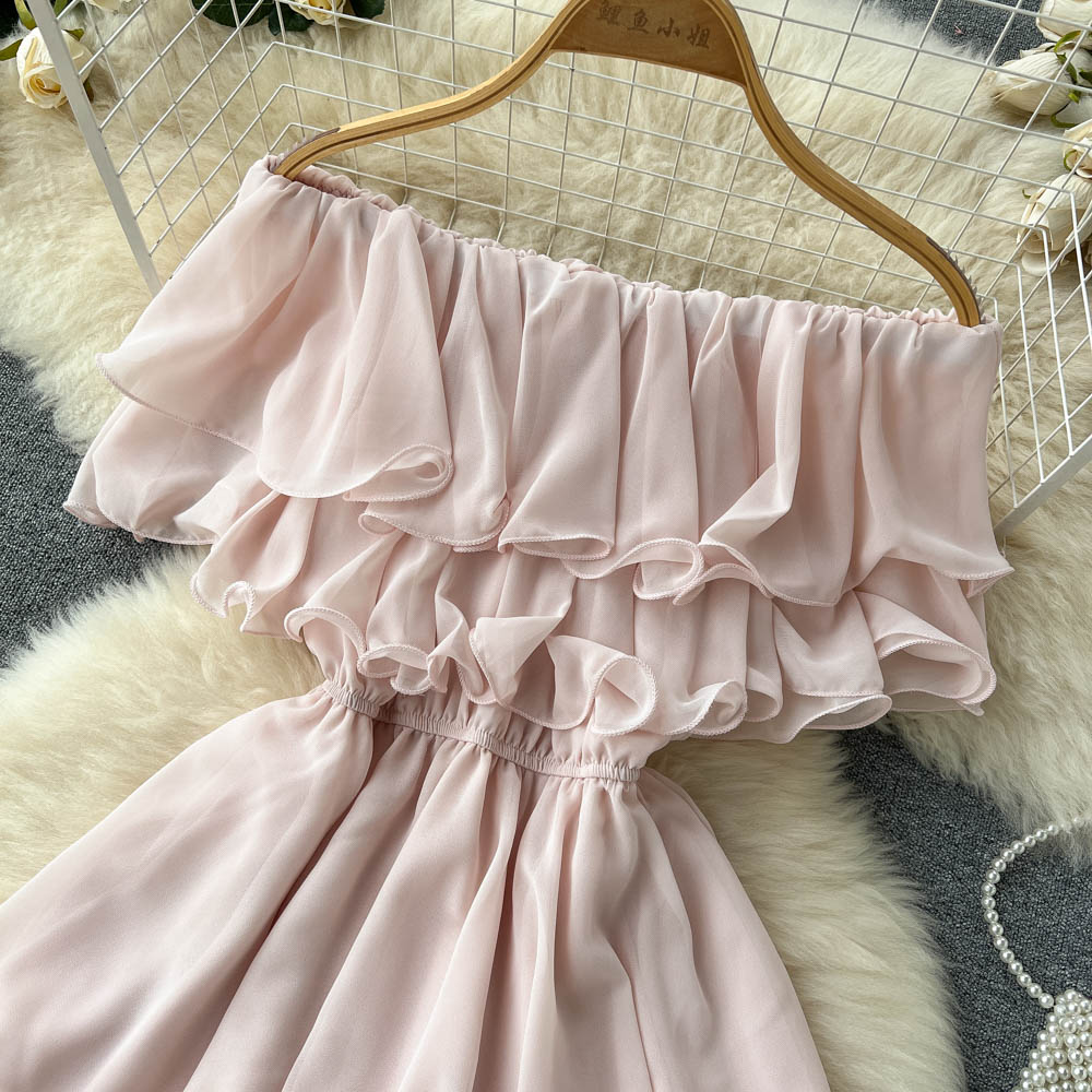 Lovely Chiffon A-Line Off the Shoulder Dresses, Fashion Girl Dresses 013