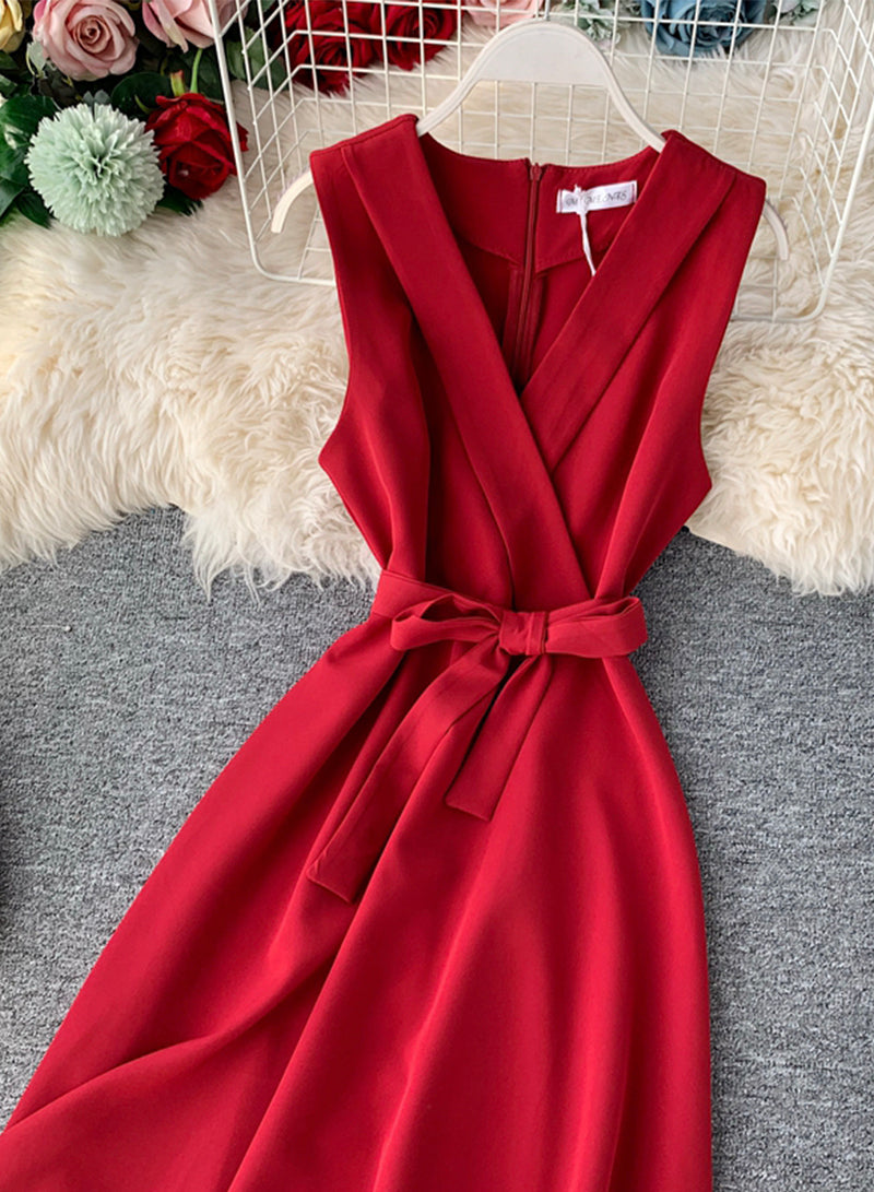 Elegant v neck sleeveless dress women's dress 023