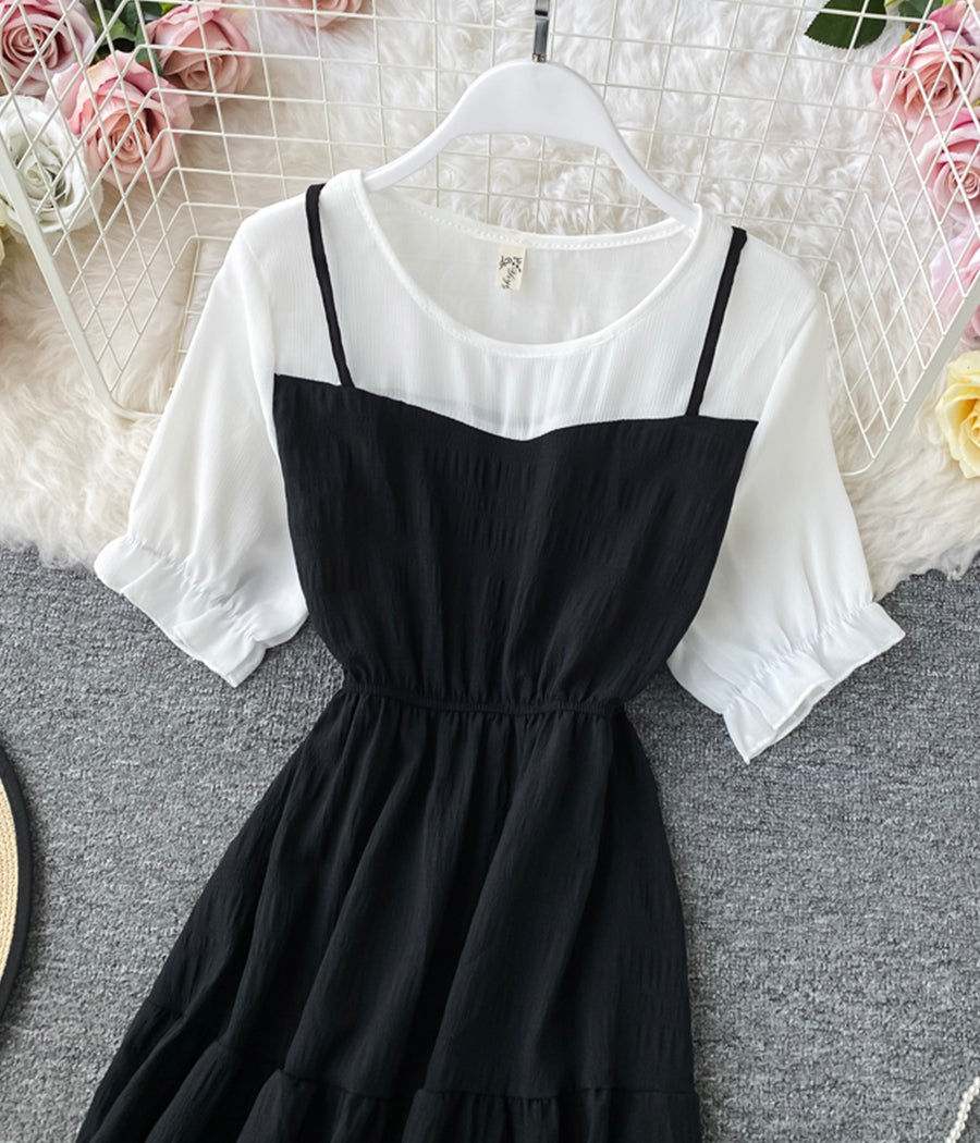 Cute A line round neck stitching dress summer dress 022